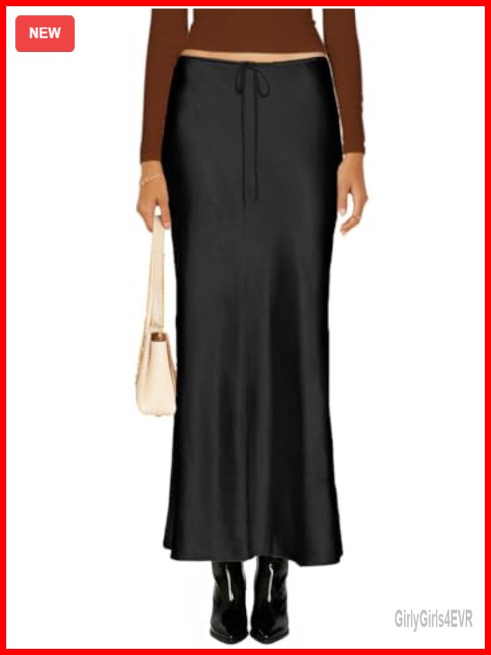 Satin Maxi Skirt High Waist Drawstring A-Line Long Skirt